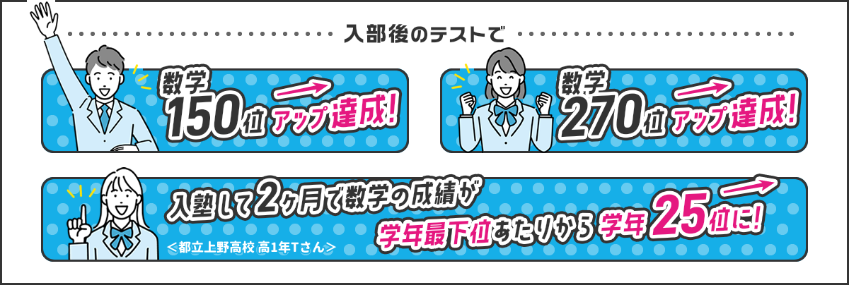 入部後のテストで数学150位アップ達成!数学270位アップ達成!